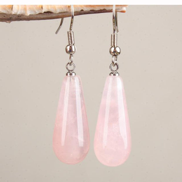 Boucles d'oreilles "Gouttes d'eau" en Quartz Rose