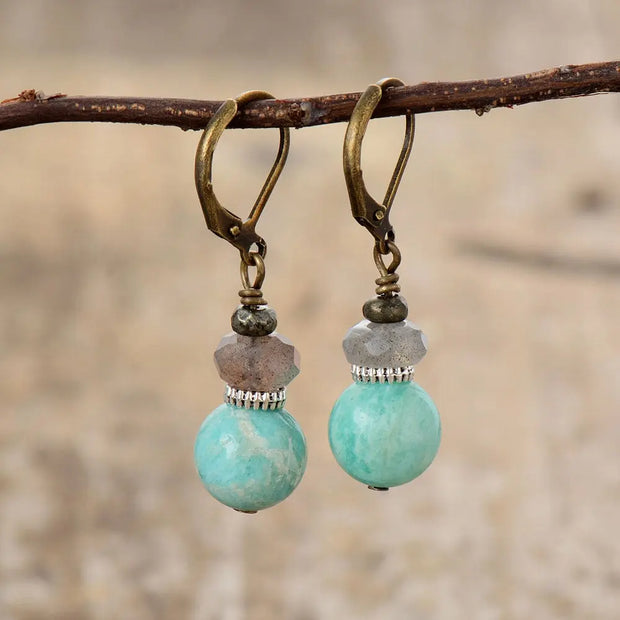 Boucles d'oreilles "Liberté" en Amazonite et Labradorite