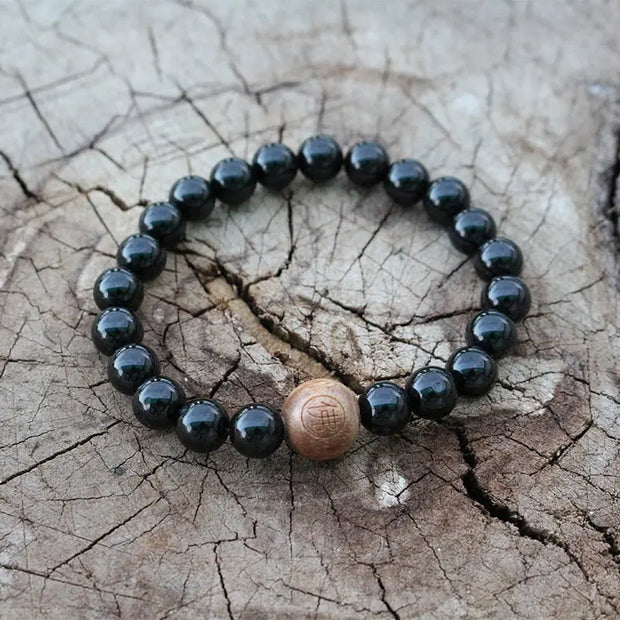 Bracelet "Méditation" en Onyx et Bois de santal