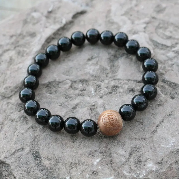 Bracelet "Méditation" en Onyx et Bois de santal