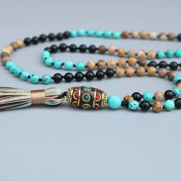 Collier Mâlâ en Onyx et Turquoise - Guérison