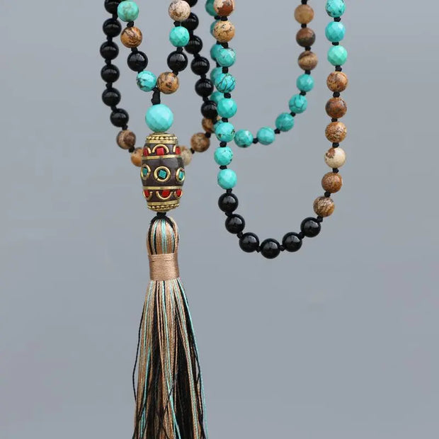 Collier Mâlâ en Onyx et Turquoise - Guérison